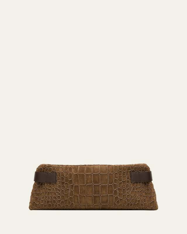 Essense Bead-Embroidered Suede Clutch Bag